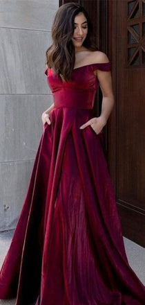 Gorgeous Red Off-Shoulder Sleeveless A-Line Long Prom Dress Ideas, Evening Party Dresses , WGP1905