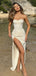 Sexy White Strapless Satin Mermaid Prom Dress with High Slit Detail,WGP2138