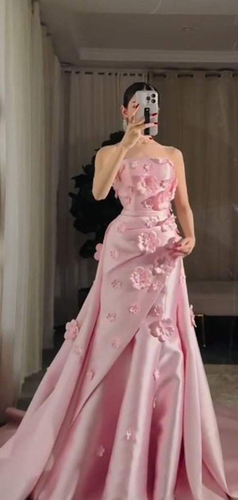 Elegant Pink Floral Sweetheart A-Line Long Prom Dress Ideas, Evening Party Dresses ,WGP1603