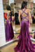 Unique Purple Spaghetti Strap Mermaid Side Slit Long Prom Dress Ideas, Evening Party Dresses, WGP2017