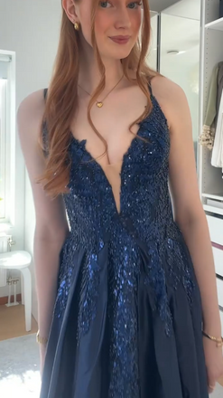 Sexy Navy Blue Spaghetti Strap A-Line Long Prom Dress Ideas, Evening Party Dresses,WGP1763