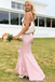 Chic Mermaid Pink Prom Gown Deep V-Neck Ruffled Trumpet Skirt Formal Wear,WGP2121