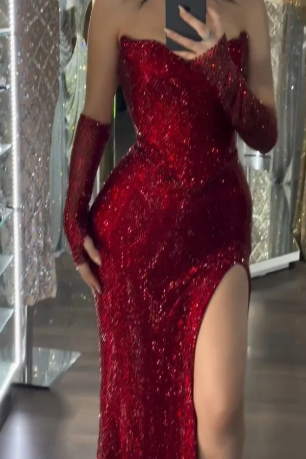 Sparkly Red Sweetheart Mermaid Long Prom Dress Ideas, Evening Party Dresses, WGP2003