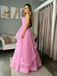 Elegant Pink Tulle Ball Gown Strapless Tiered Skirt Prom Party Dress Long,WGP2187