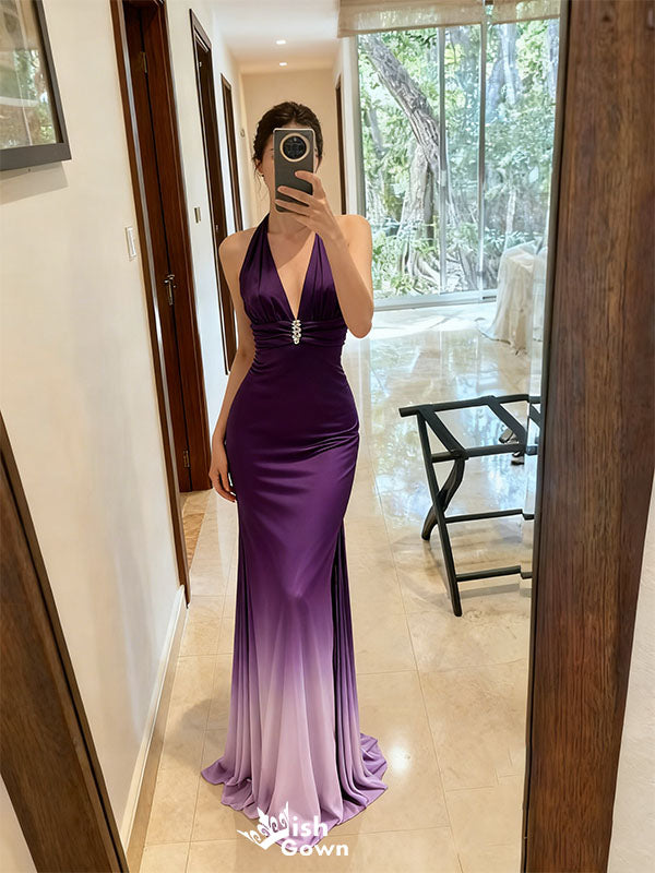 Unique Purple V-Neck Mermaid Long Prom Dress Ideas, Evening Party Dresses,WGP1842
