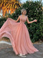 Elegant Pink V-Neck A-Line Long Prom Dress Ideas, Evening Party Dresses,WGP1827