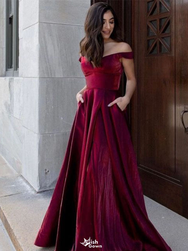 Gorgeous Red Off-Shoulder Sleeveless A-Line Long Prom Dress Ideas, Evening Party Dresses , WGP1905