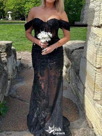 Sexy Sweetheart Off-shoulder Lace Mermaid Long Prom Dress Ideas, Evening Party Dresses,WGP1282