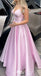 Elegant Light Pink Spaghetti Straps V Neck A-line Long Party Dress Prom Dresses,WGP985