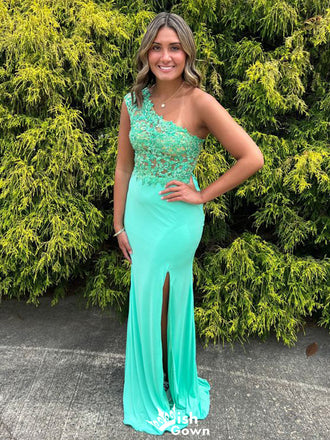 Elegant One-shoulder Lace Mermaid Long Prom Dress Ideas, Evening Party Dresses,WGP1290