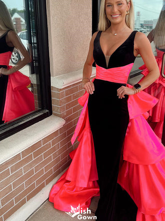 Formal V-neck Unique Mermaid Long Prom Dress Ideas, Evening Party Dresses,WGP1294