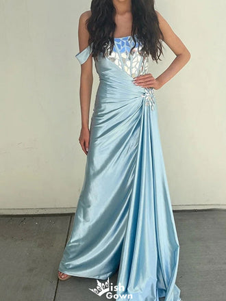 Elegant Straight Across Off-shoulder Sheath Long Prom Dress Ideas, Evening Party Dresses,WGP1296