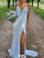 Elegant V-neck Spaghetti Strap Backless Mermaid Long Prom Dress Ideas, Evening Party Dresses,WGP1298