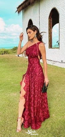 Sexy One-shoulder Unique Sheath Unique Long Prom Dress Ideas, Evening Party Dresses,WGP1344