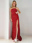 Shiny Red Strapless Straight Neck Mermaid Side Slit Long Party Dress Prom Dresses,Evening Dress Online, WGP899