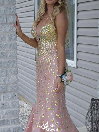 Gorgeous Deep V-neck Strapless Mermaid Long Prom Dress Ideas, Evening Party Dresses,WGP1360