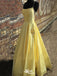 Yellow Elegant Spaghetti Straps A-Line Flower Long Evening Dresses, Formal Dresses, WGP525