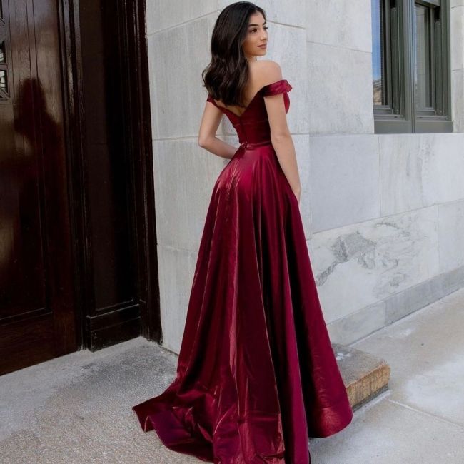 Gorgeous Red Off-Shoulder Sleeveless A-Line Long Prom Dress Ideas, Evening Party Dresses , WGP1905