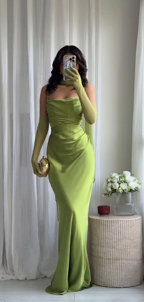 Elegant Green Spaghetti Strap Mermaid Long Prom Dress Ideas, Evening Party Dresses,WGP1777