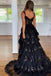 Sexy Black Spaghetti Strap High Low Long Prom Dress Ideas, Evening Party Dresses, WGP1593