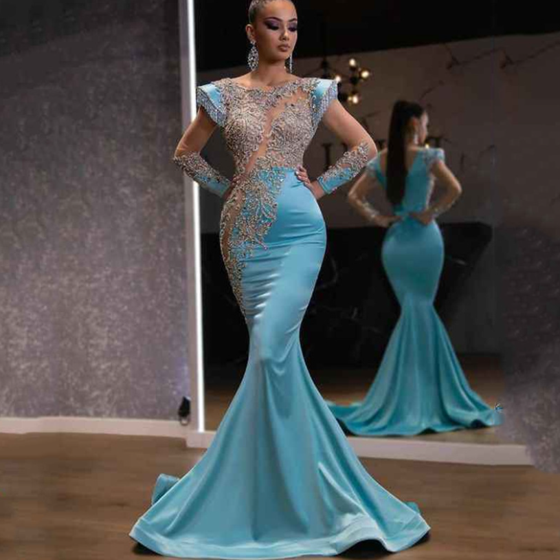 Stylish Blue Mermaid Long Party Dress Prom Dresses,Evening Dress Online, WGP913