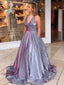 Gorgeous Blue V-Neck A-Line Long Prom Dress Ideas, Evening Party Dresses,WGP1643