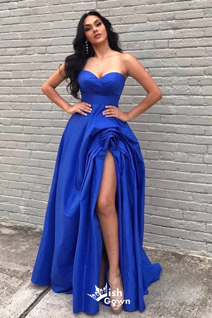 Charming Blue Strapless Sweetheart Lace up Back Side Slit Long Party Dress Prom Dresses,Evening Dress Online, WGP902