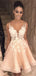 Elegant Pink Lace V-Neck A-Line Popular Cheap Short Homecoming Dresses, EPT203