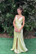 Sexy Light Yellow Spaghetti Straps Front Slit Party Dress Long Prom Dresses to Impress , WGP965