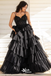 Sexy Spaghetti Straps Black Sweetheart Beaded Tiered A-line Long Party Dress Prom Dresses,Evening Dress Online, WGP904