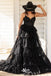 Sexy Spaghetti Straps Black Sweetheart Beaded Tiered A-line Long Party Dress Prom Dresses,Evening Dress Online, WGP904