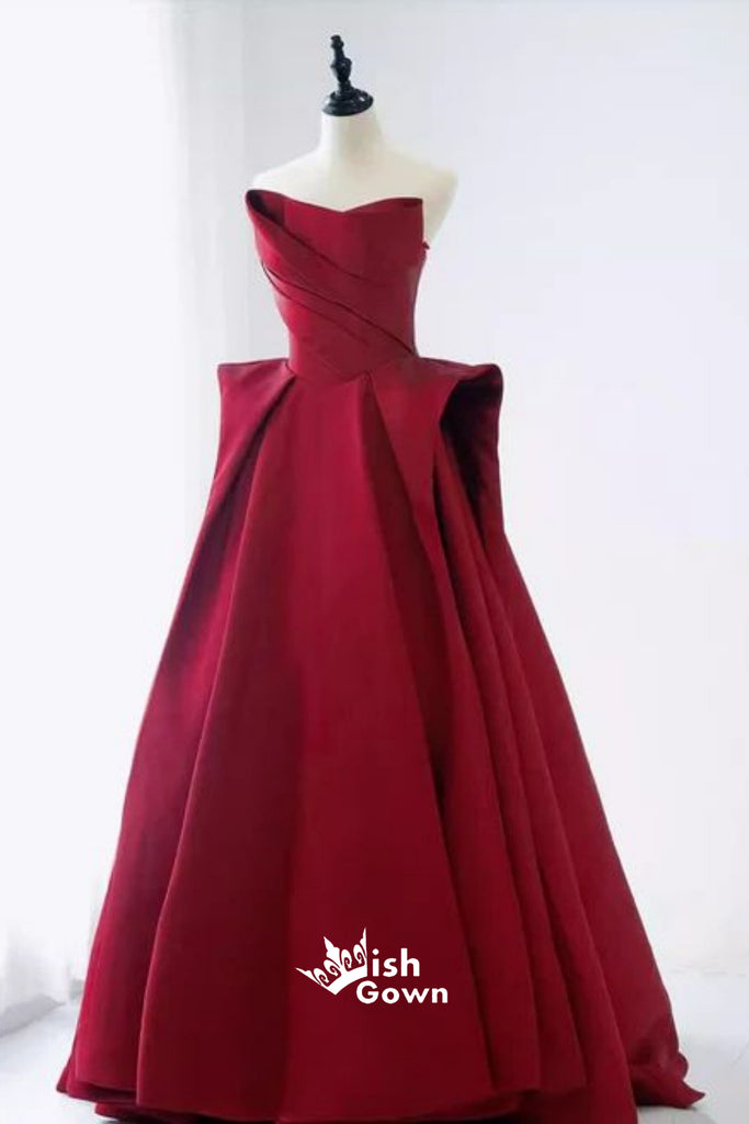 Sexy Red Strapless A-line Lace up Back Party Prom Dresses,Evening Dress Online with Pleats, WGP873