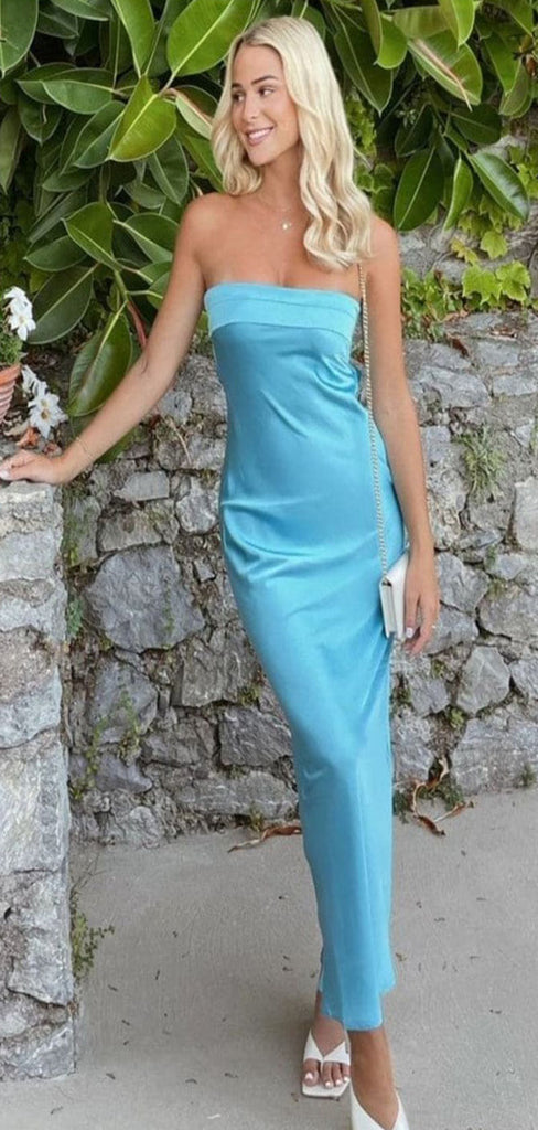 Simple Blue Mermaid Strapless Sleeveless Maxi Long Party Prom Gowns,Evening Dresses,WGP388