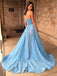 Elegant Baby Blue A-Line Strapless Side Slit Popular Long Evening Dresses, Formal Dresses, Birthday Party, WGP613