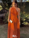 Elegant Orange One-Shoulder A-Line Popular Long Evening Dresses, Formal Dresses, Birthday Party, WGP633