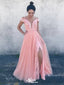 Cute Pink Off-Shoulder A-Line Side Slit Popular Long Evening Dresses, Formal Dresses, Birthday Party, WGP629