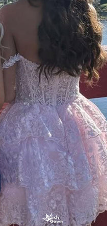 Gorgeous Off-shoulder Sweetheart Lace A-line Short Mini Homecoming Dress,EPT357