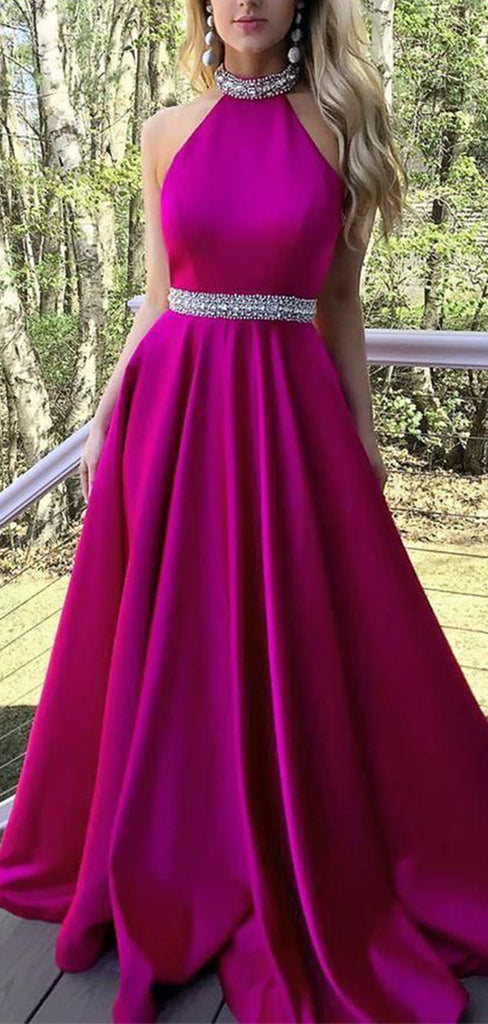 Purple Elegant Halter A-Line Beading Long Evening Dresses, Formal Dresses, WGP526