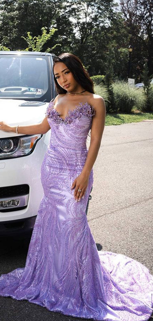 Sexy Sweetheart Lavender Applique Mermaid Long Prom Dress Ideas, Evening Party Dresses,WGP1600