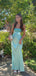 Modern Teal Satin Cutout Evening Gown Sleeveless Square Neck Backless Formal Prom Dress,WGP2106
