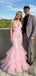 Sexy Pink Sequin Mermaid Prom Dress with Ruffled Tulle Bottom and V-Neck Sparkly Gown,WGP2099