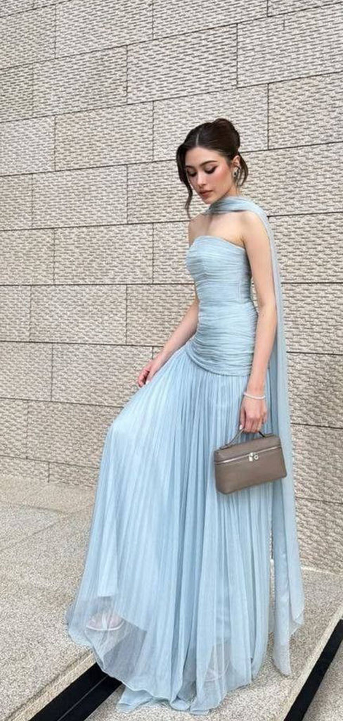 Elegant Blue Sweetheart A-Line Long Prom Dress Ideas, Evening Party Dresses,WGP1652