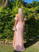 Elegant Pink Sweetheart Short Sleeve Lace Prom Dress with High Side Slit,WGP2153