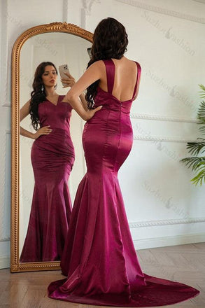 Unique Burgundy V-Neck Mermaid Side Slit Long Prom Dress Ideas, Evening Party Dresses,WGP1965