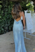 Classy Blue Silk Satin Slip Prom Dress V-Neck Spaghetti Strap Formal Gown,WGP2140