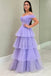 Elegant Purple Off-Shoulder A-Line Long Prom Dress Ideas, Evening Party Dresses,WGP1627