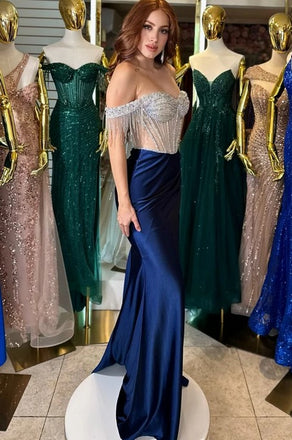 Sexy Off-Shoulder Mermaid Side Slit Long Prom Dress Ideas, Evening Party Dresses,WGP1618