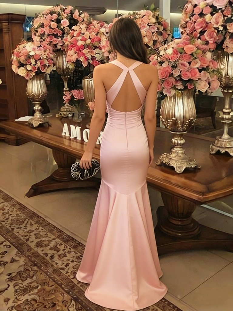 Modern Blush Pink Halter Mermaid Prom Dress ,Evening Party Dress,WGP2123