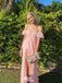 Elegant Pink Sweetheart Short Sleeve Lace Prom Dress with High Side Slit,WGP2153