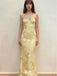 Classy Yellow Floral Embroidered Prom Dress Spaghetti Strap Corset Back Maxi Party Gown,WGP2084
